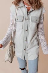 Outfit Flow - Pocketed Curved Hem Button Up Vest