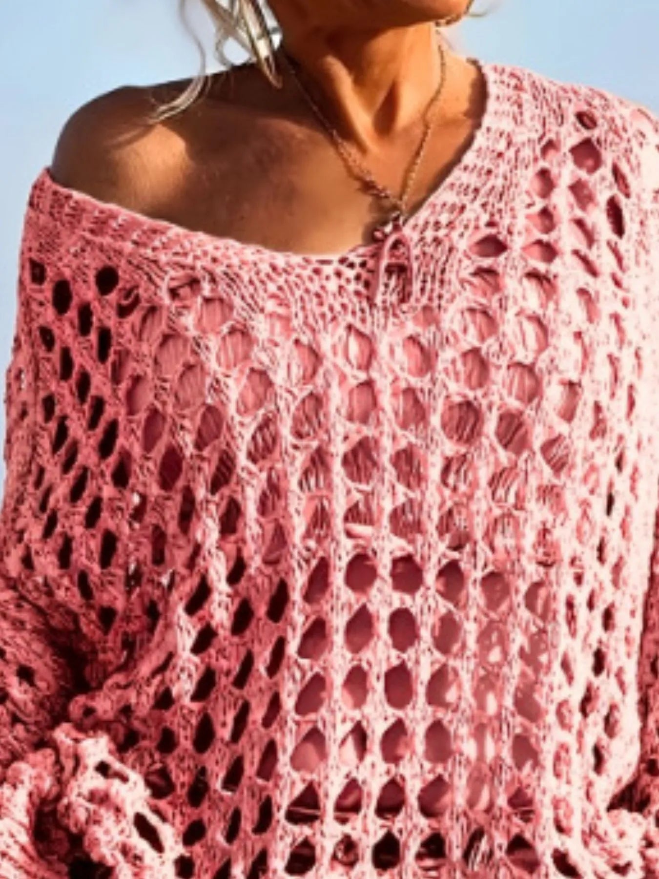 Crochet Long Sleeve Knit Cover Up OutfitFlow