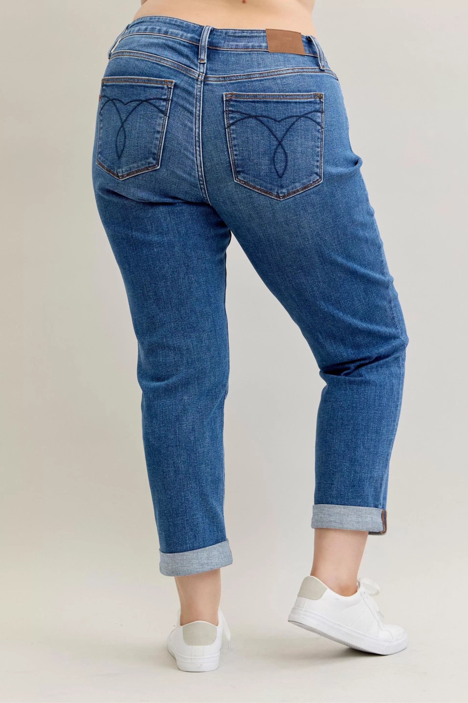 Judy Blue Full Size Mid Rise BF Classic Cuffed Jeans Plus Size OutfitFlow