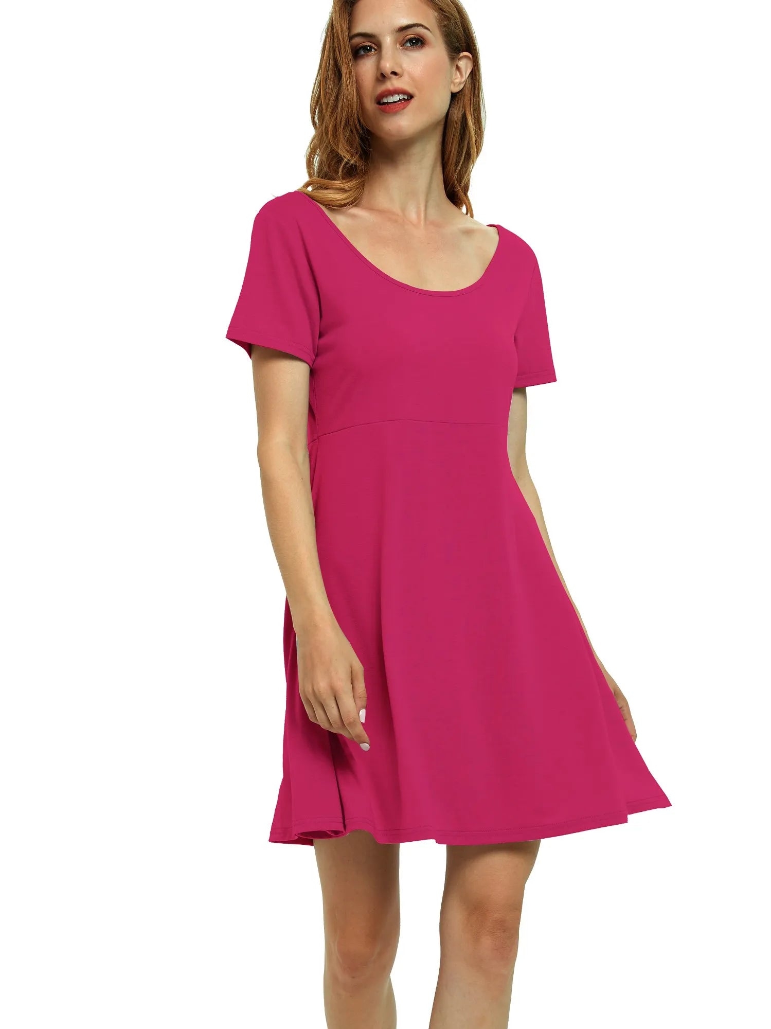 Round Neck Short Sleeve Flared Summer Dress OutfitFlow