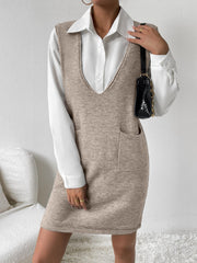 Outfit Flow - V-Neck Sleeveless Sweater Dress with Pockets