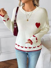 Heart Pattern Dropped Shoulder Sweater OutfitFlow