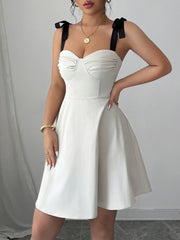 Sweetheart Neck Tie Shoulder Dress OutfitFlow