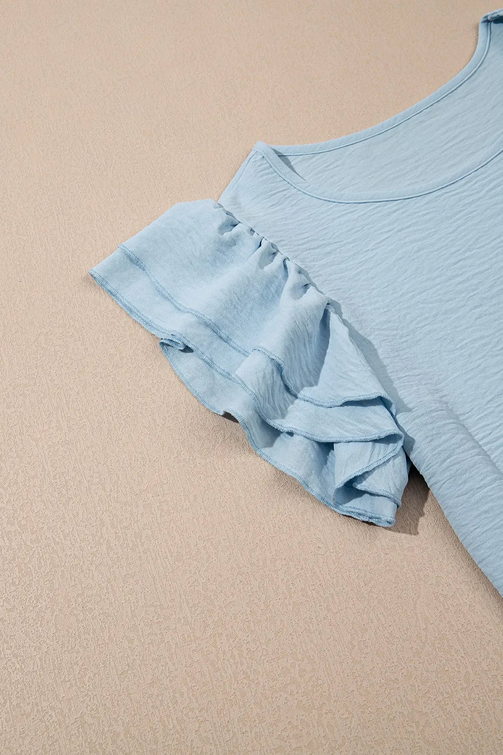 Solid Color Ruffled Short Sleeve Casual Blouse OutfitFlow