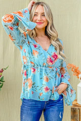 And The Why Floral Print Draw String Bell Sleeve Top OutfitFlow