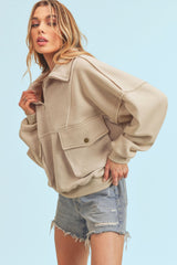 Aemi + Co Exposed Seam Half Zip Sweatshirt with Pockets OutfitFlow