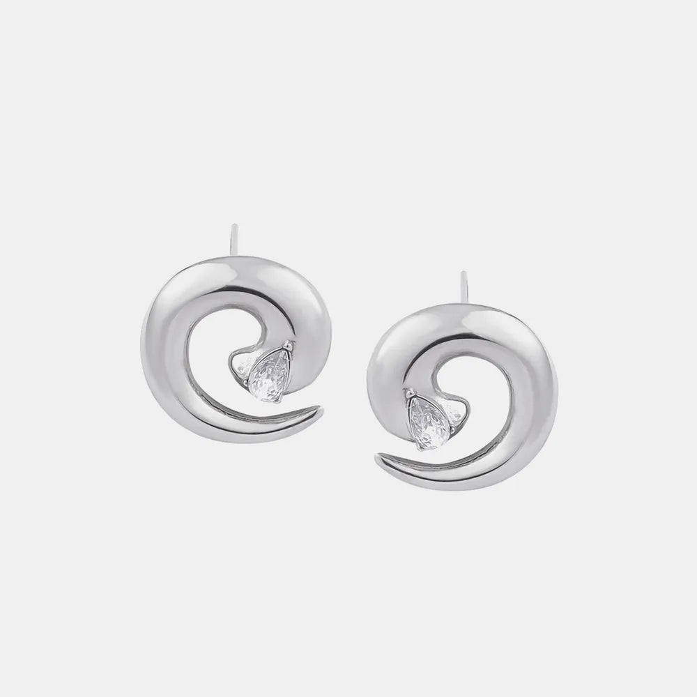 Titanium Steel Zircon Spiral Shape Earrings Silver One Size OutfitFlow