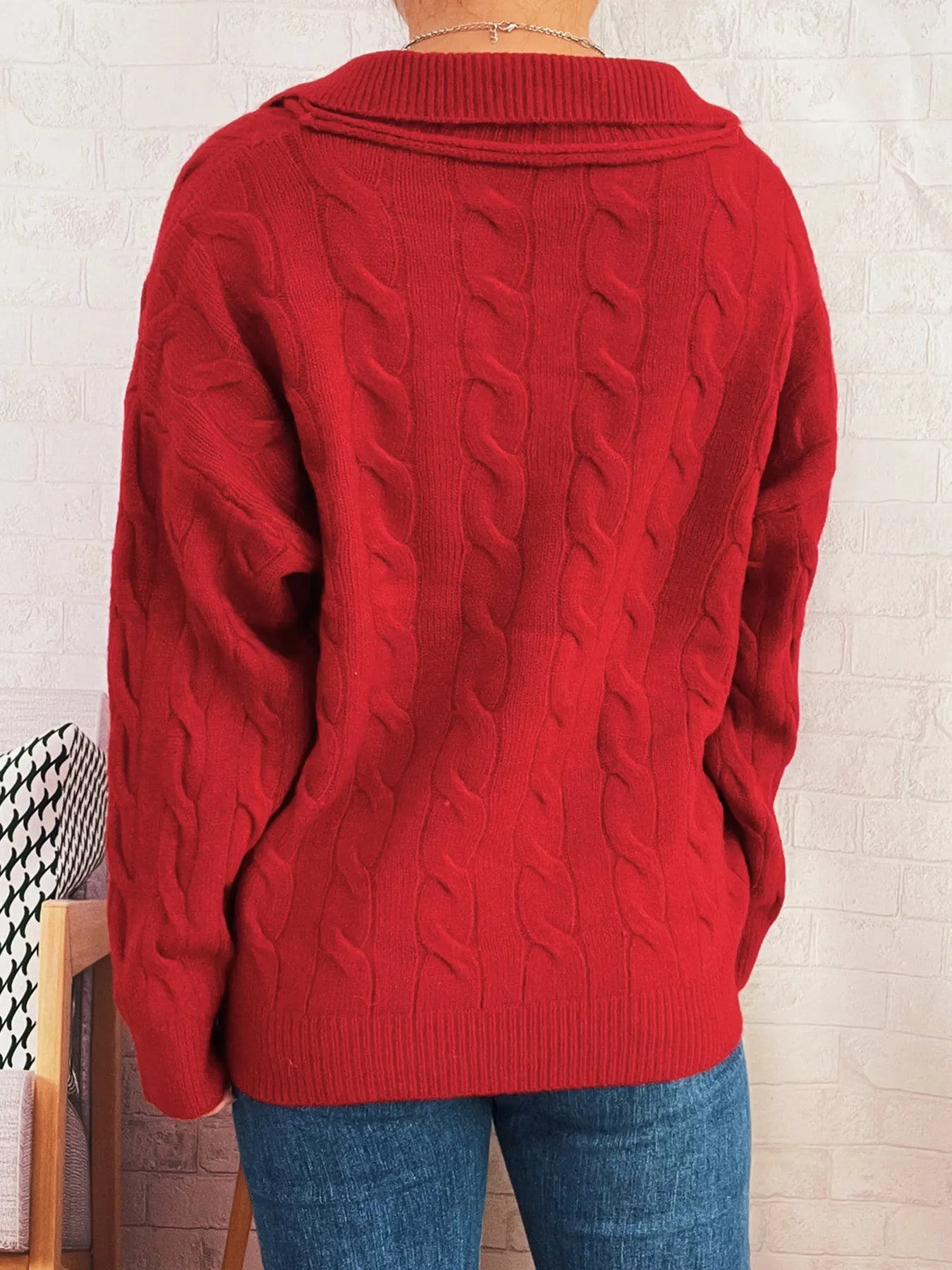 Cable Knit Johnny Collar Sweater Trendsi