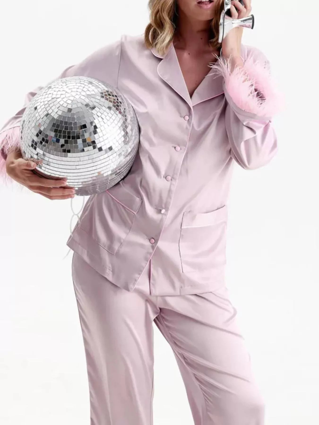 Silky Button Up Top and Pants Lounge Set OutfitFlow