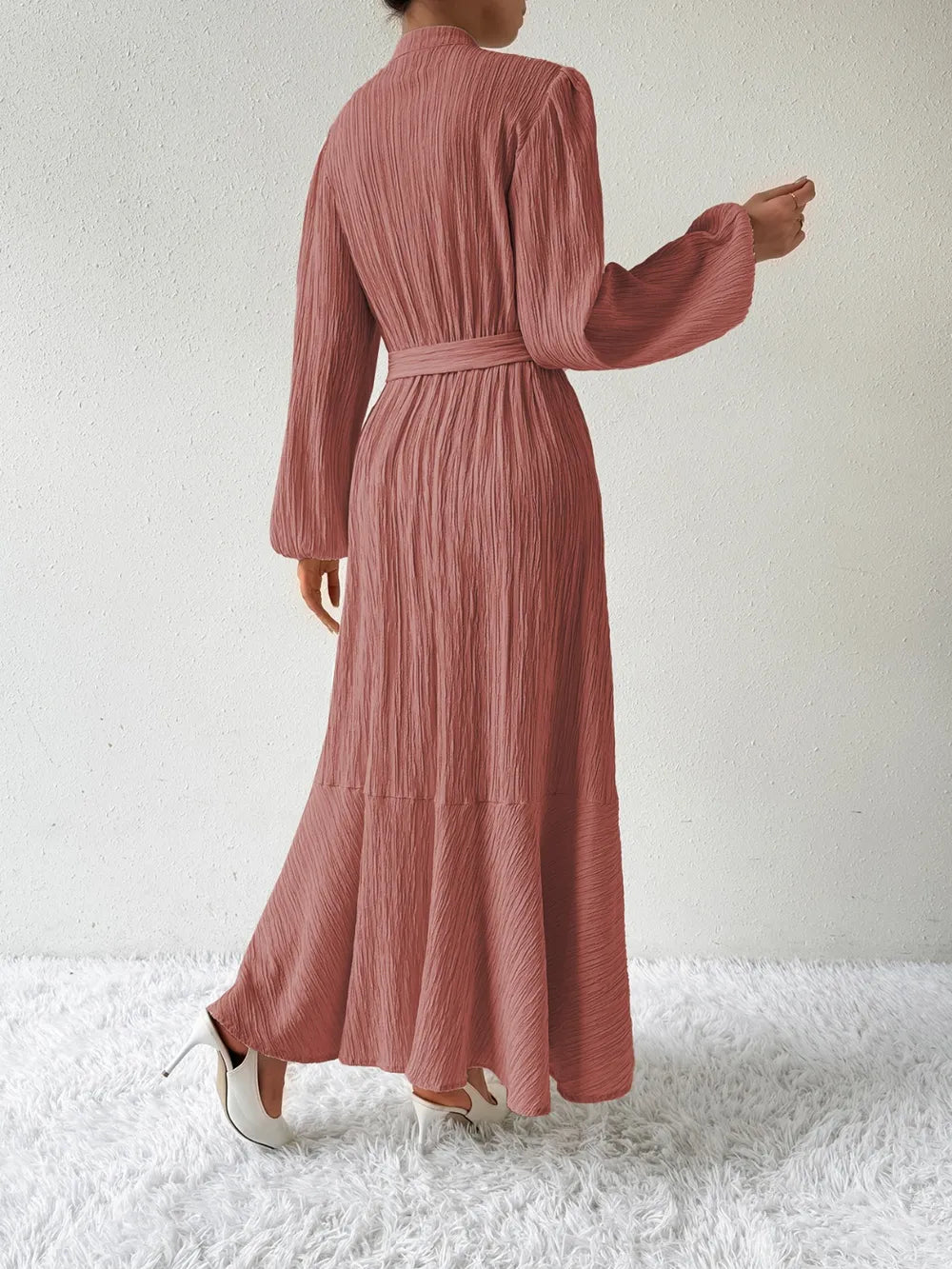 Honey Tie Waist Long Sleeve Dress OutfitFlow