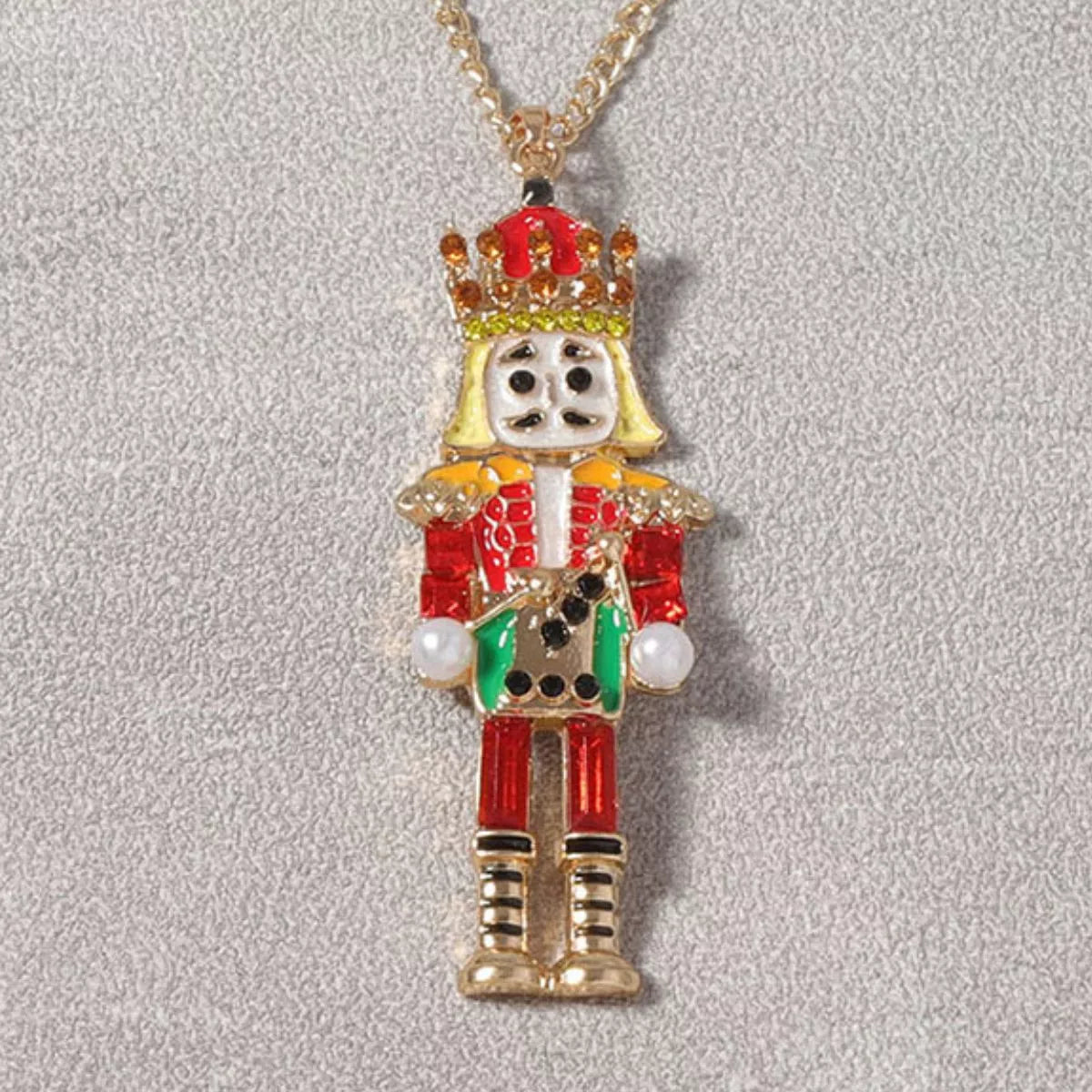 18K Gold-Plated Nutcracker Pendant Necklace Deep Red One Size OutfitFlow