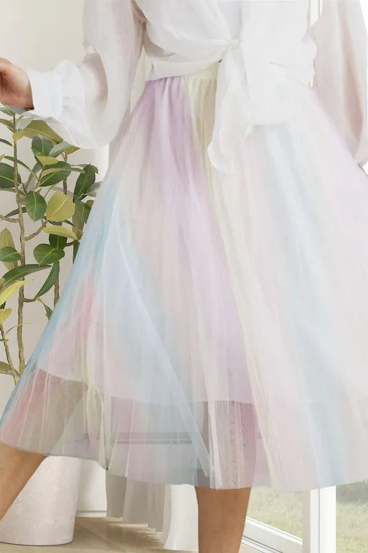 ADORA Unicorn Pleated Mesh Flare Midi Skirt UNICORN OutfitFlow