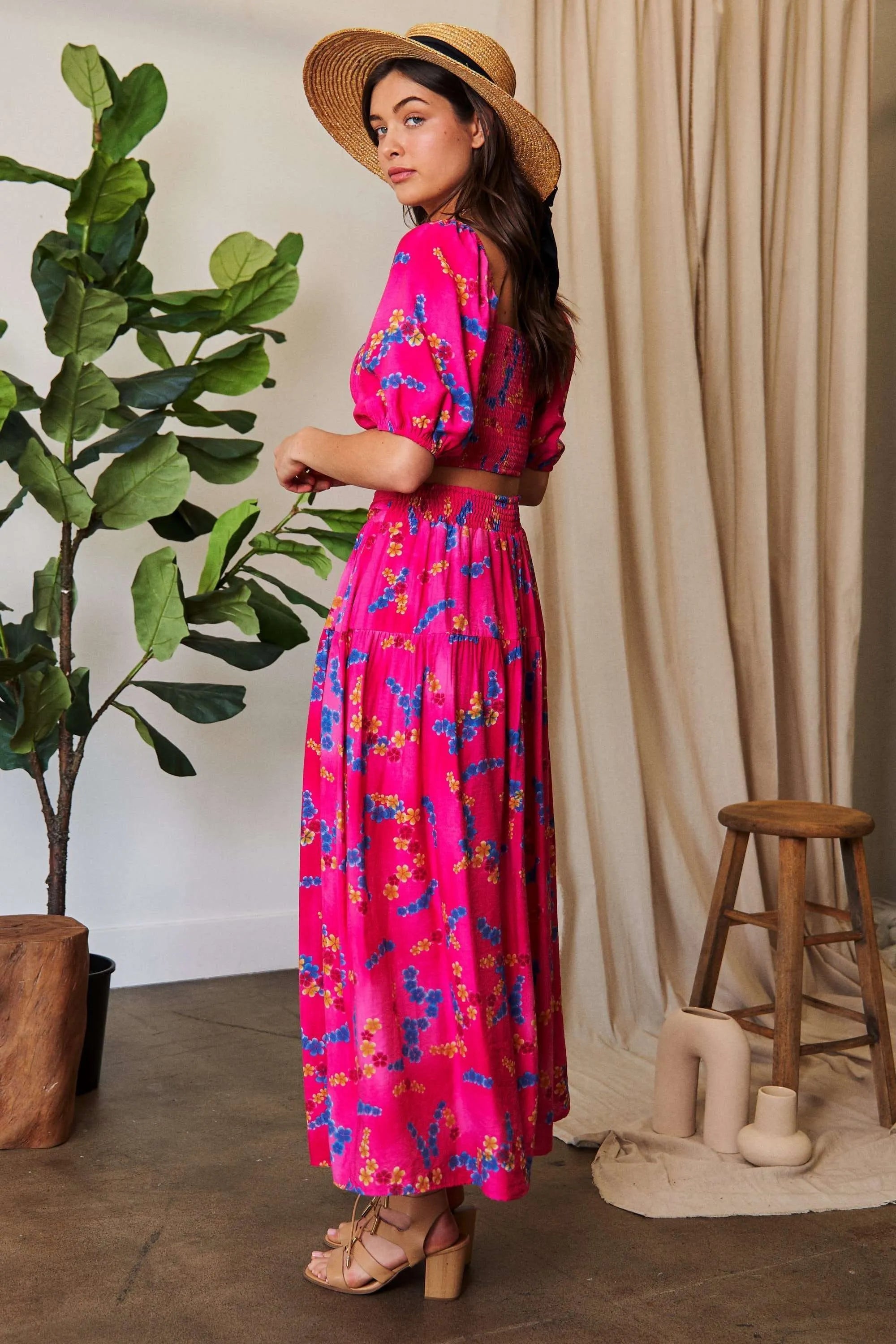 Davi & Dani Printed Smocking Waistband Ruffled Maxi Skirt OutfitFlow