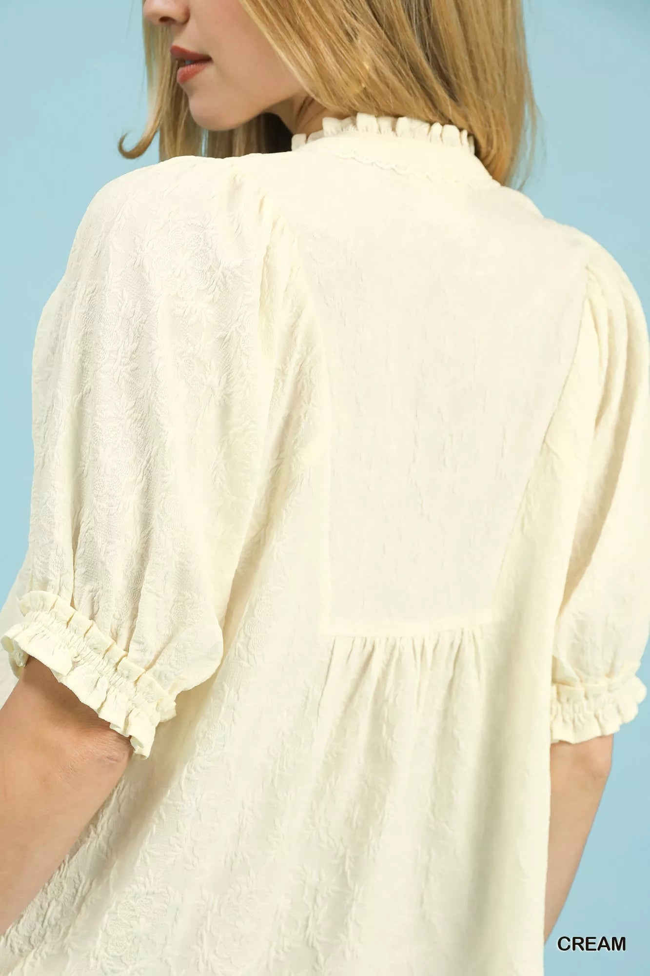 Umgee Textured Smocked Peasant Top OutfitFlow