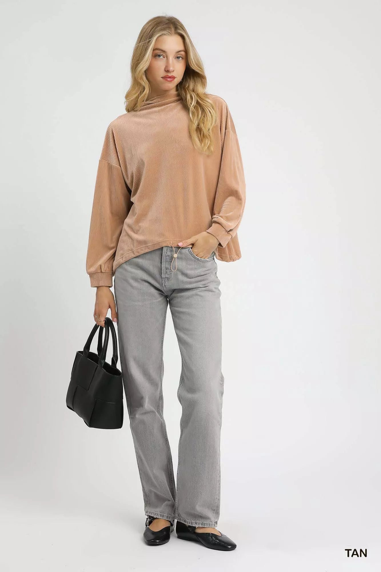 Umgee Ribbed Drawstring Hem Knit Top OutfitFlow