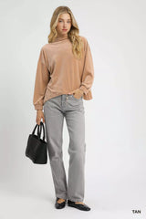 Umgee Ribbed Drawstring Hem Knit Top OutfitFlow