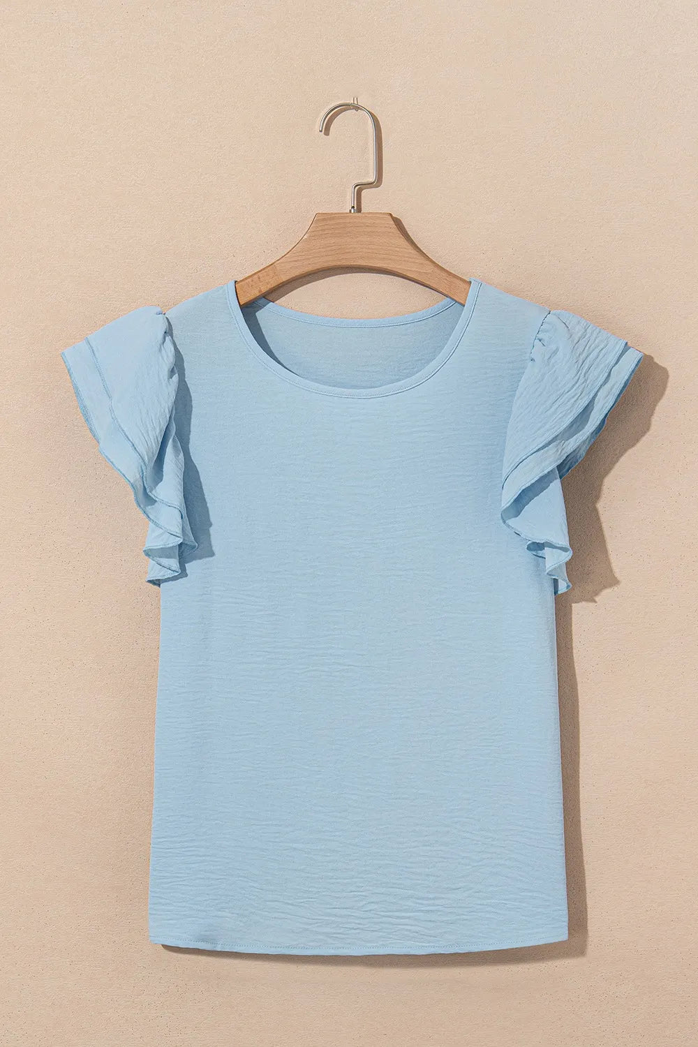 Solid Color Ruffled Short Sleeve Casual Blouse OutfitFlow