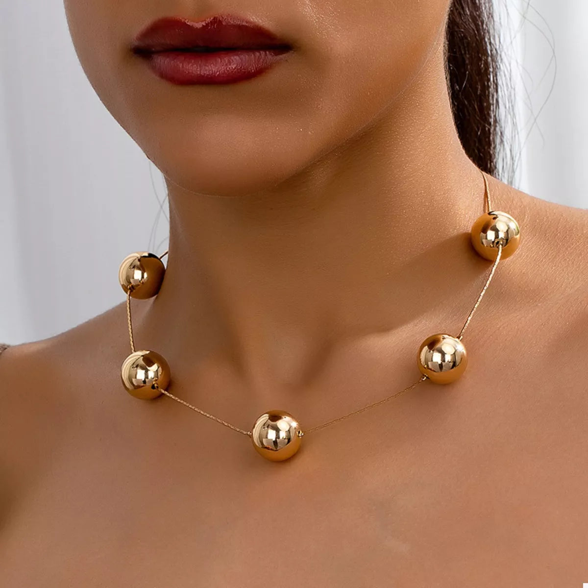 Golden Sphere Statement Necklace Gold One Size OutfitFlow