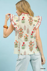 Umgee Block Floral Print Top OutfitFlow