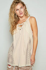 POL Lace Up Crochet Lace Tank OutfitFlow