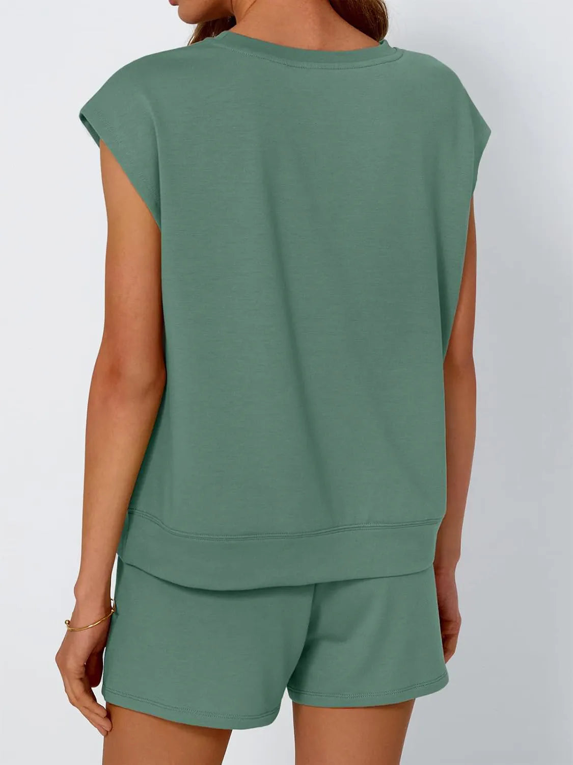 Round Neck Cap Sleeve Top and Shorts Set OutfitFlow