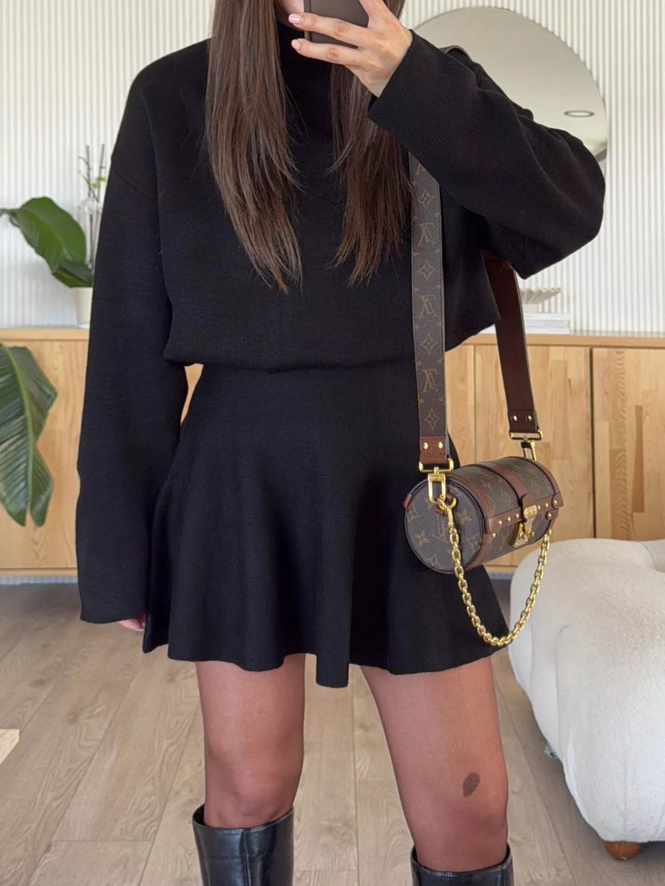Round Neck Long Sleeve Mini Sweater Dress OutfitFlow