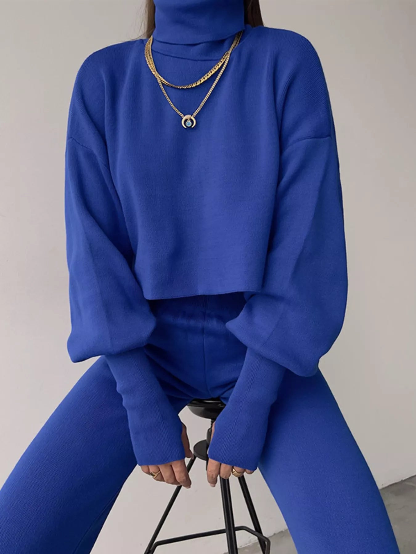 Turtleneck Long Sleeve Top & Pants Set OutfitFlow