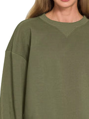 Zenana Fleece Long Sleeve Sweatshirts & Shorts Set OutfitFlow