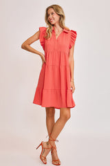 Umgee Full Size Johnny Collar Ruffle Cap Sleeve Tiered Dress Plus Size OutfitFlow