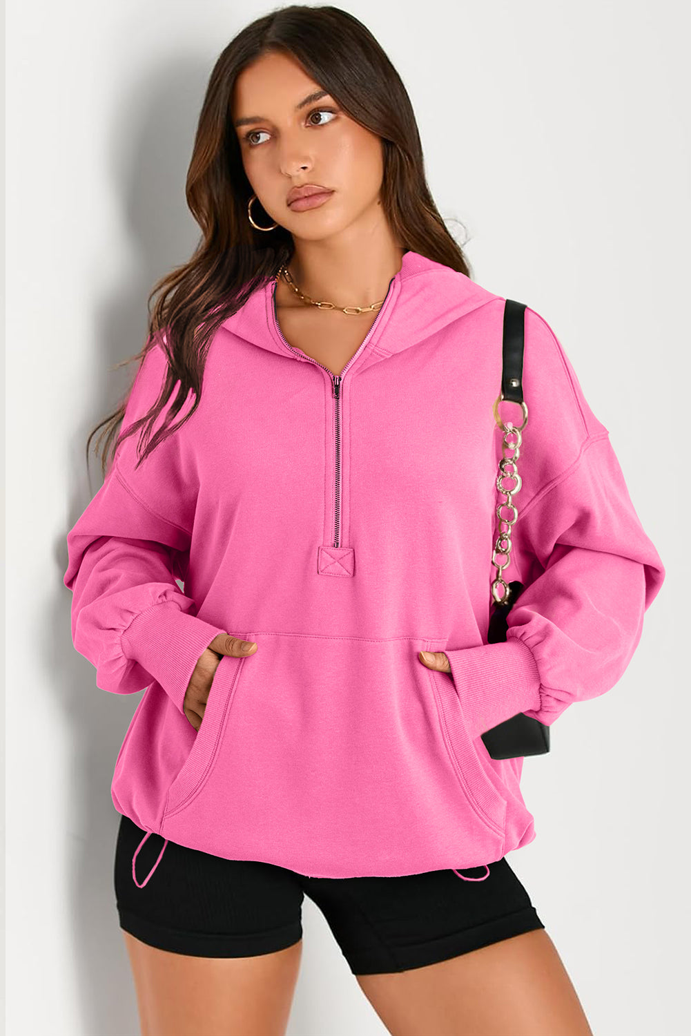 Outfit Flow - Pocketed Half Zip Long Sleeve Hoodie