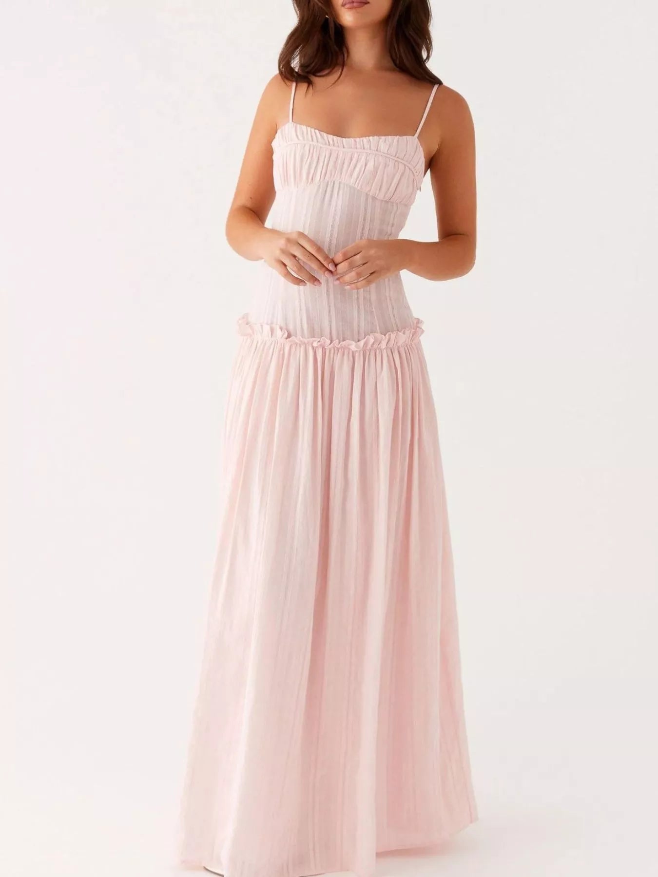 Frill Spaghetti Strap Maxi Dress OutfitFlow