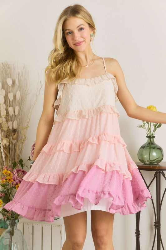 ADORA Swiss Dot Ruffled Tiered Mini Dress OutfitFlow