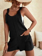 Full Size Knot Strap Romper with Pockets Plus Size OutfitFlow