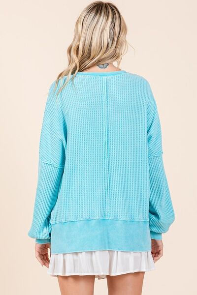 Mittoshop Mineral Wash Waffle Long Sleeve Sweatshirt OutfitFlow