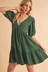 Tied Back Ruffled Short Sleeve Mini Dress OutfitFlow
