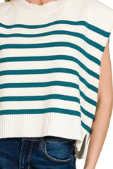 Zenana Oversized Crew Neck Stripe Sweater Vest OutfitFlow