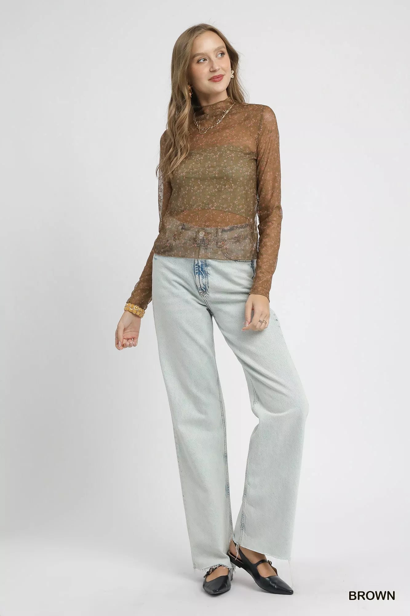 Umgee Nylon Lace Mesh Long Sleeve Top OutfitFlow
