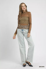 Umgee Nylon Lace Mesh Long Sleeve Top OutfitFlow