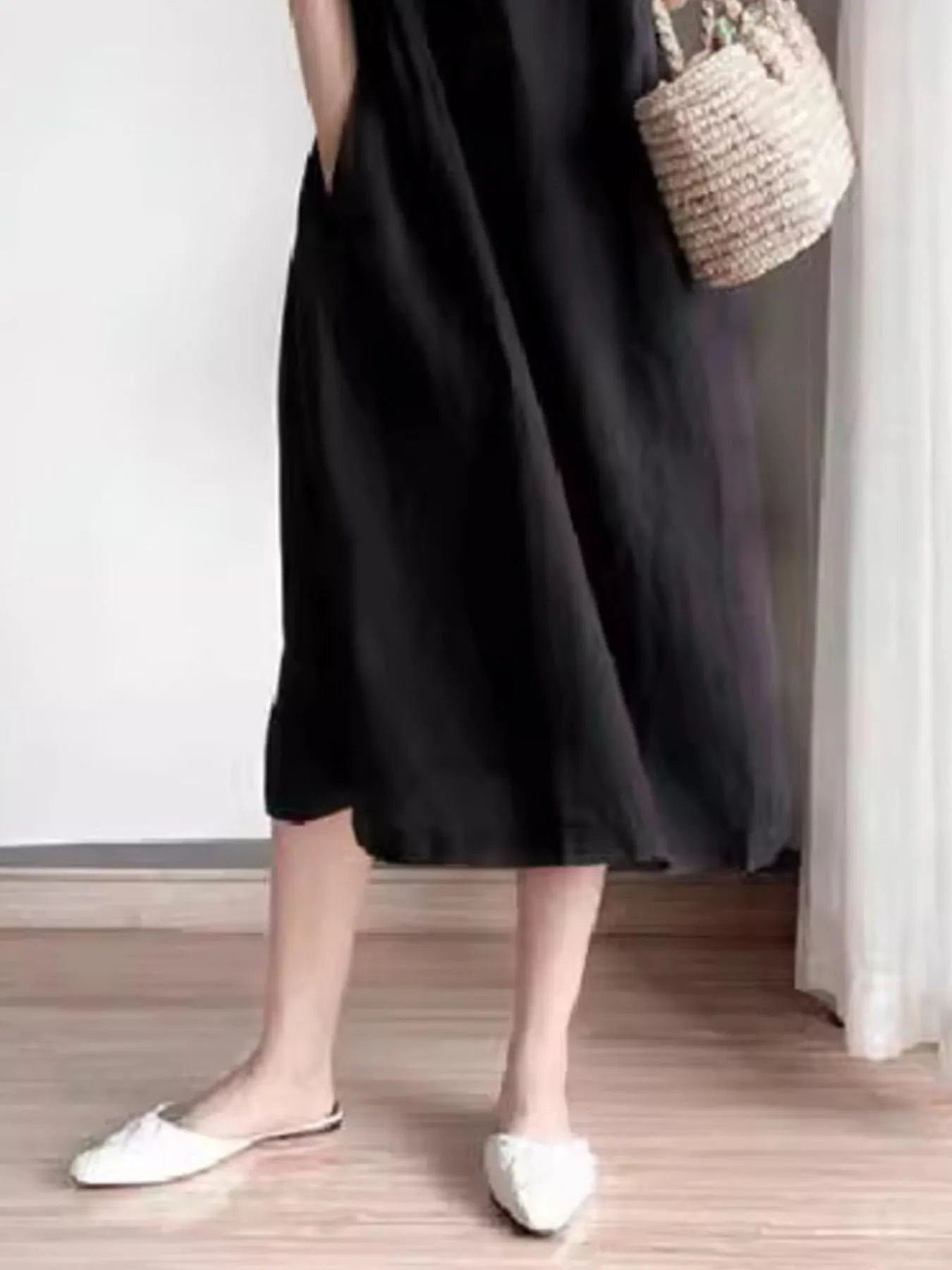 Full Size Casual Round Neck Midi Dress Plus Size OutfitFlow