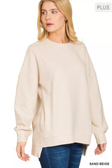Zenana Full Size Acid Washed Double Ribbed Hi-low Sweatshirt Plus Size OutfitFlow