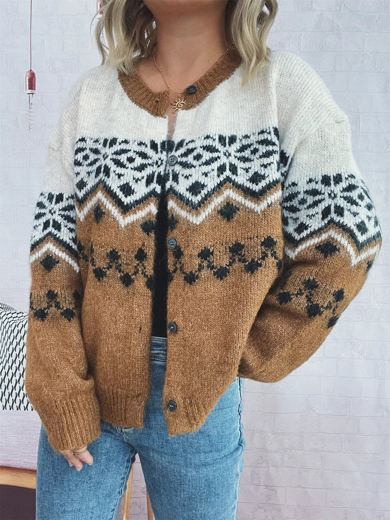 Christmas Button Up Drop Shoulder Cardigan OutfitFlow