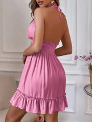 Smocked Halter Neck Mini Dress OutfitFlow