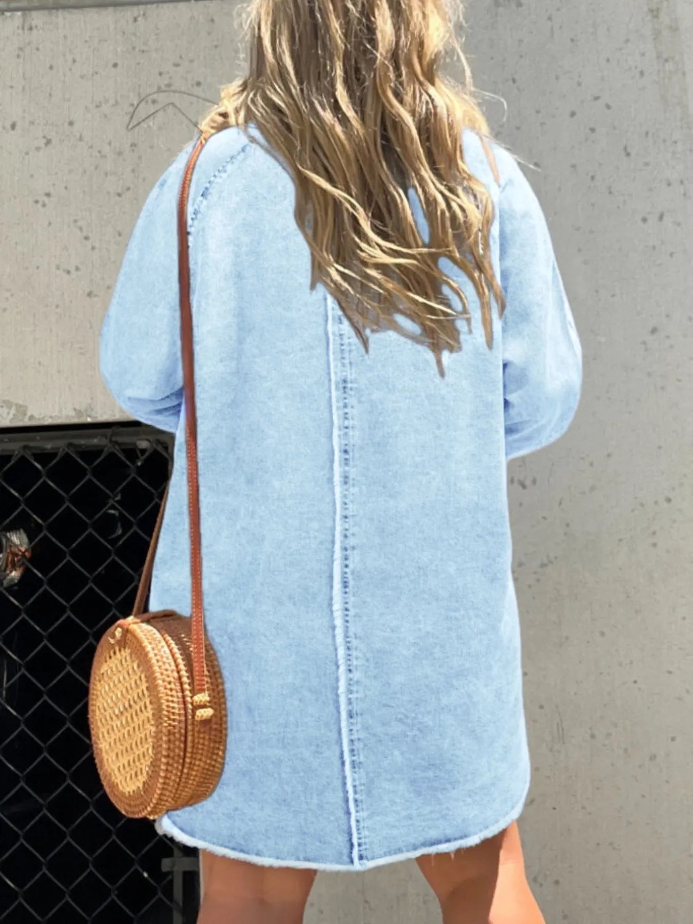 Full Size Button-Front Long Sleeve Denim Shirt Dress Plus Size OutfitFlow