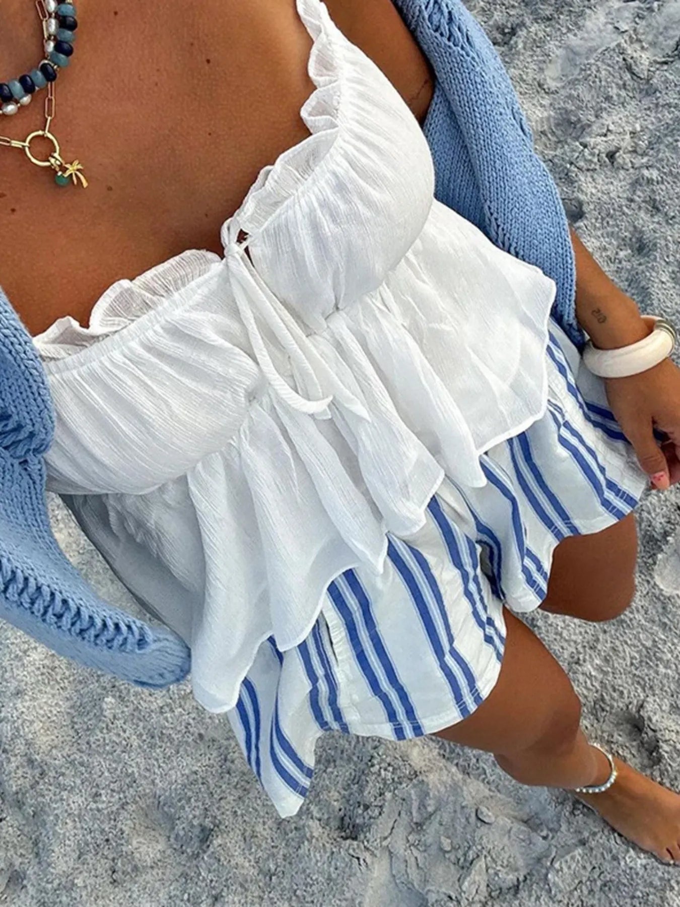 Striped High-Waist Linen Blend Summer Shorts OutfitFlow
