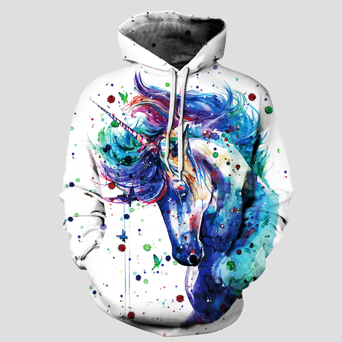 Outfit Flow - Full Size Unicorn Print Drawstring Hoodie with Pockets