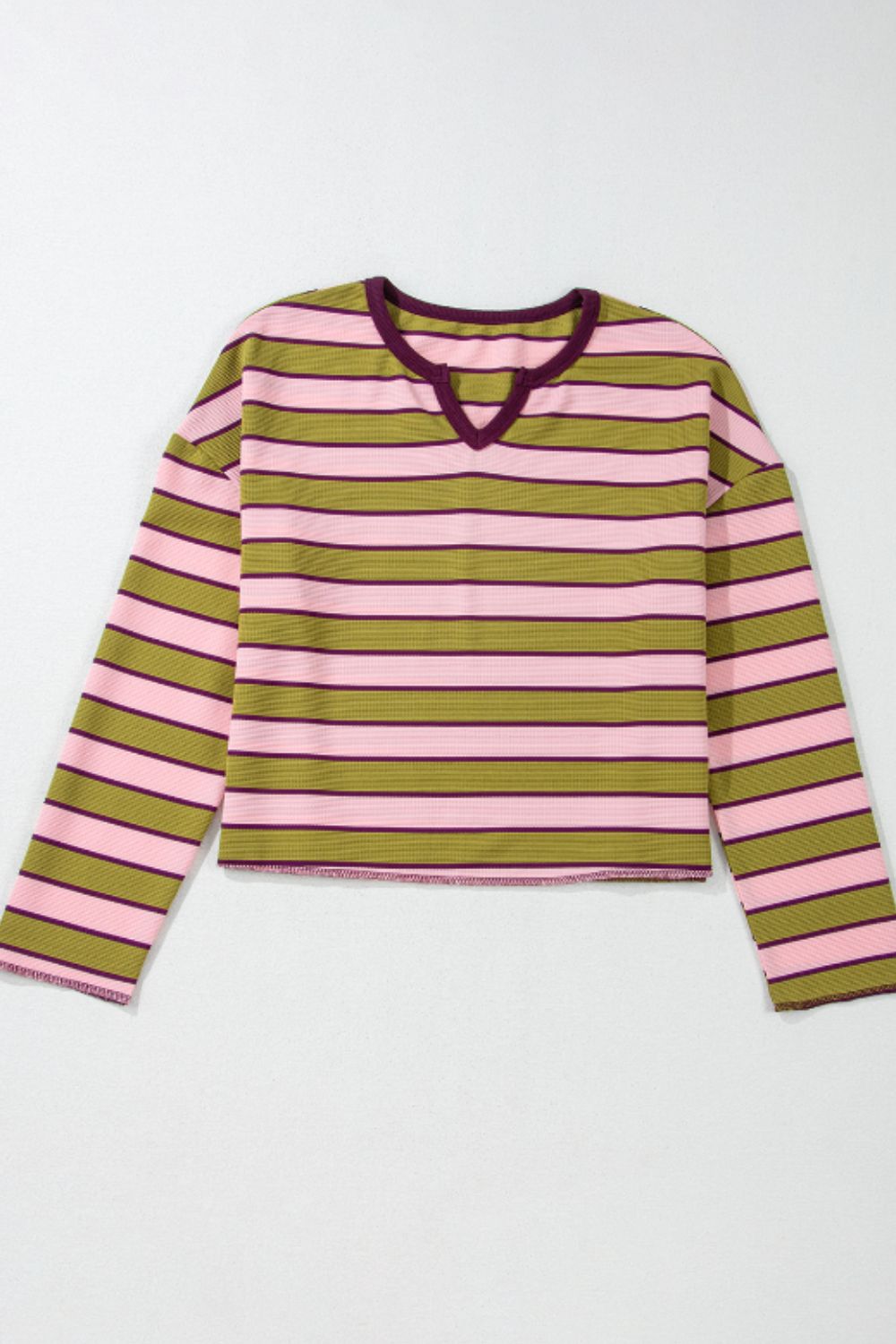 Outfit Flow - Striped Notched Long Sleeve T-Shirt