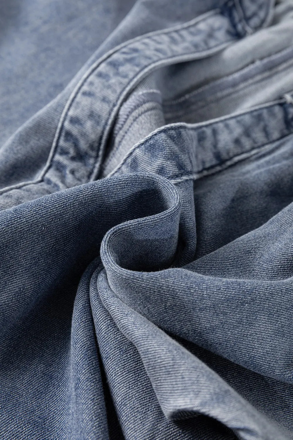 V Neck Ruffled Short Puff Sleeve Denim Top OutfitFlow