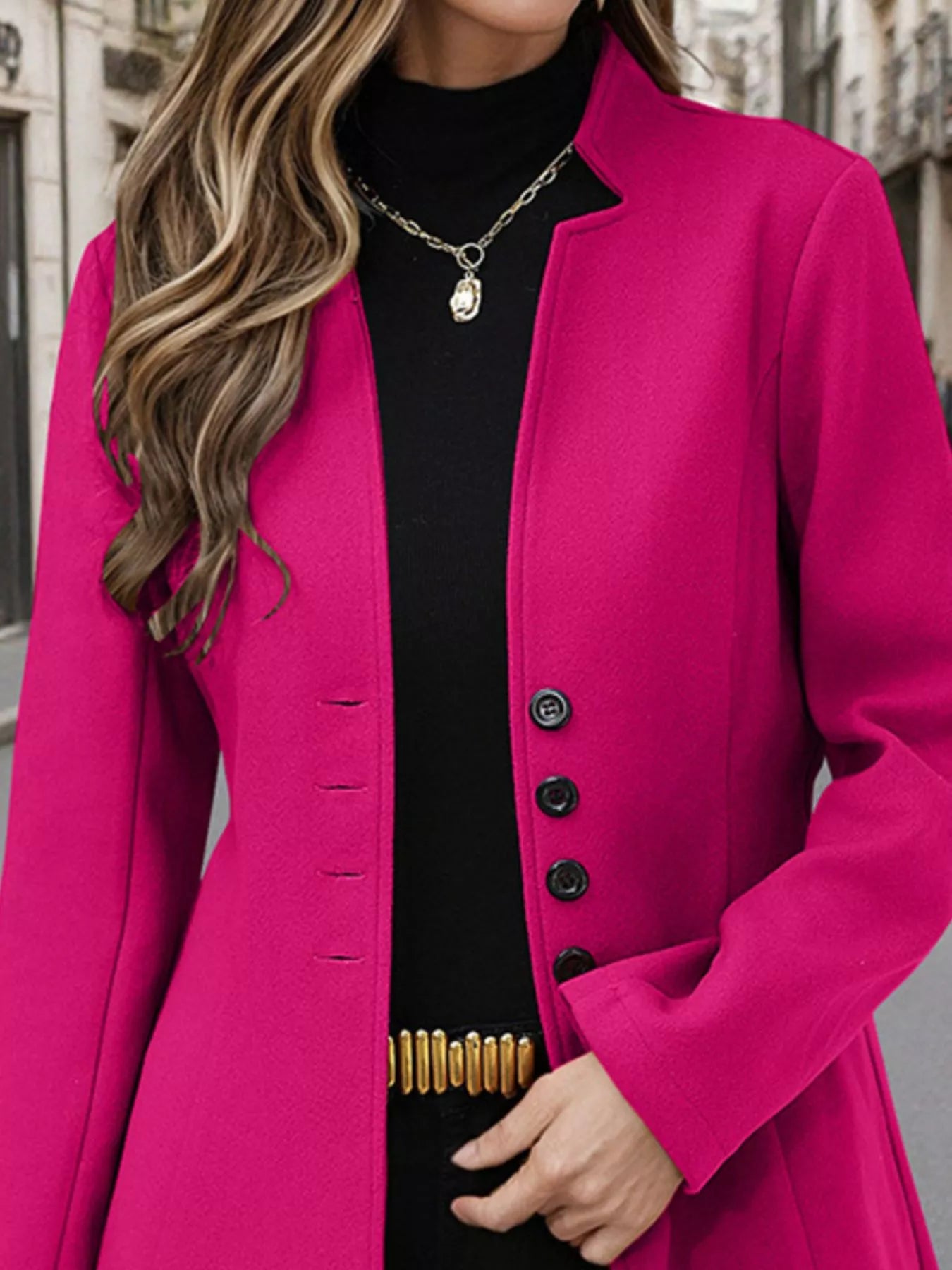 Button Up Long Sleeve Coat Trendsi