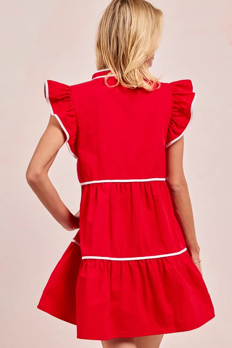 BiBi Gameday Theme Contrast Binding Ruffled Dress OutfitFlow