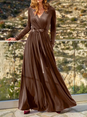 Velvet Long Sleeve Maxi Dress Brown OutfitFlow